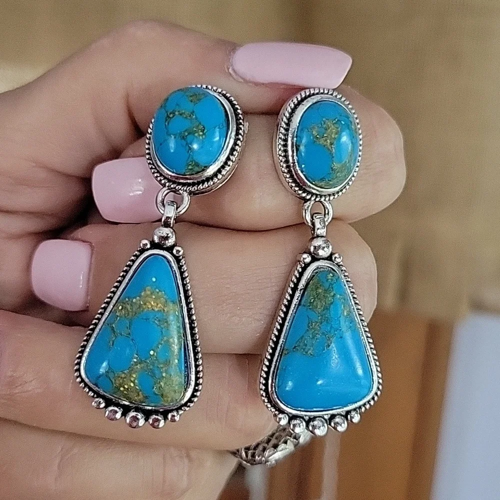 Copper Turquoise Style Drop Earrings - Picture 5 of 5